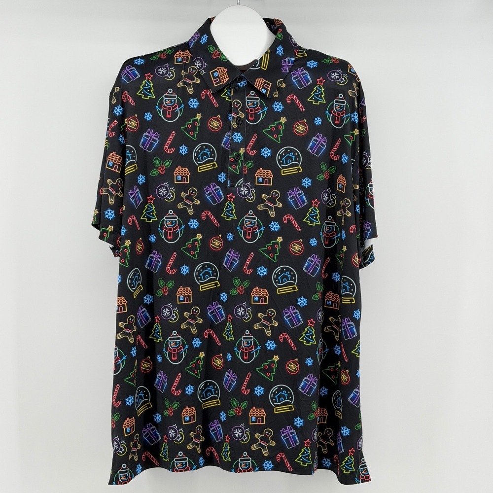 Birdie Bound Neon Christmas Polo Shirt Mens 2XL Holiday Golf Performance